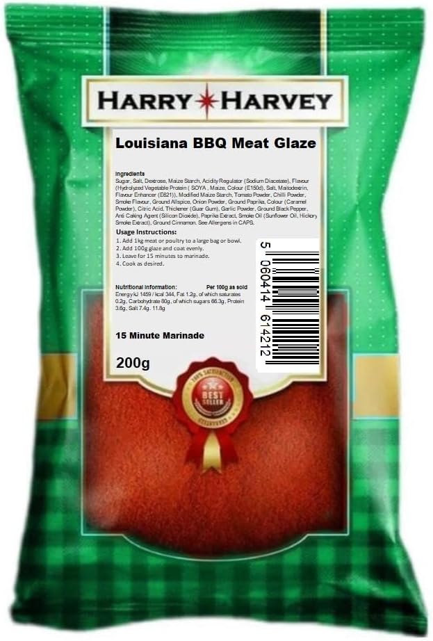 Harry Harvey Louisiana BBQ Meat Glaze Seasoning Rub 200g - Pork, Beef, Chicken, Fish, Spice mix