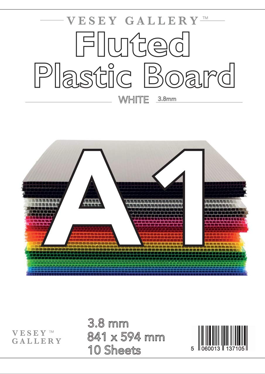 White Fluted Correx Board. 10 Sheets. Sized to A1 841x594. Light Weight ad Robust. Vesey Gallery® branded Boards