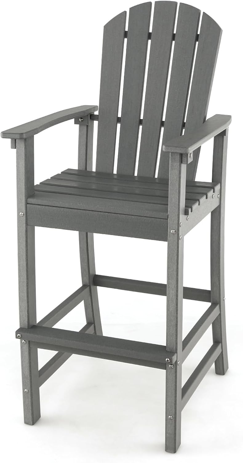 ORALNER Tall Adirondack Chairs, Outdoor High Back Balcony Chair, Weather Resistant HDPE Resin Plastic Bar Height Stools, 360 LBS Lifeguard Chair for Pool Patio Deck Backyard (1, Grey)