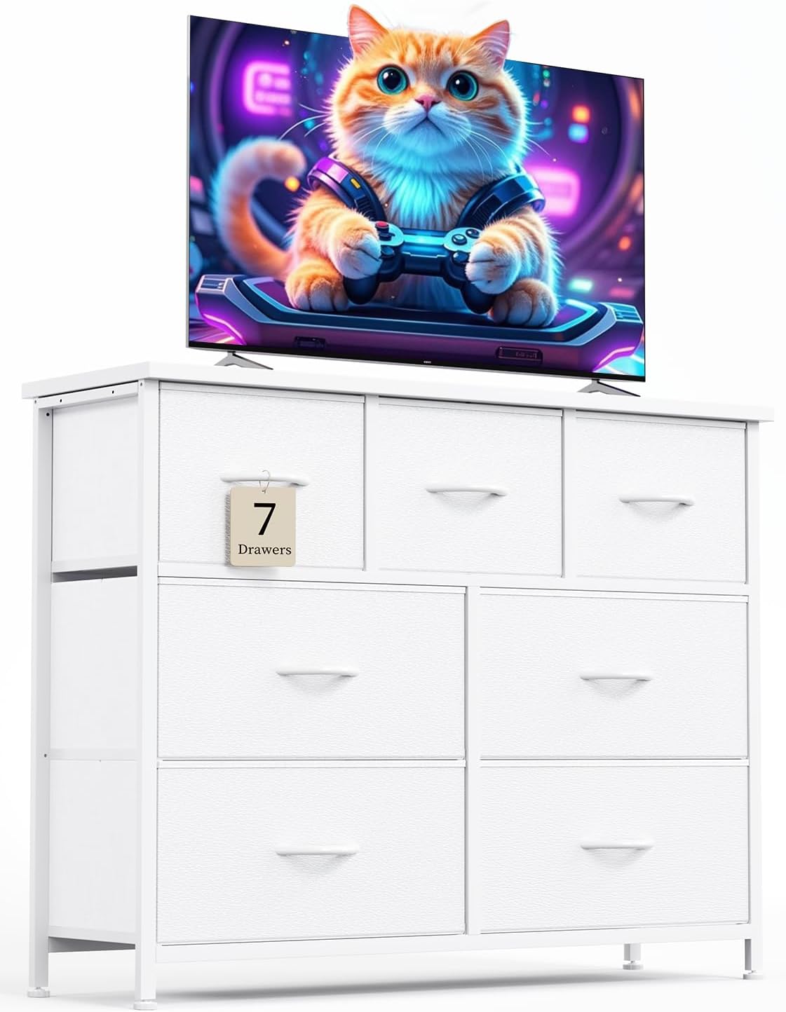 CAIYUN Chest of Drawers for Bedroom with 7 Drawers, Fabric Storage Drawer, Tall White Hallway Storage Unit