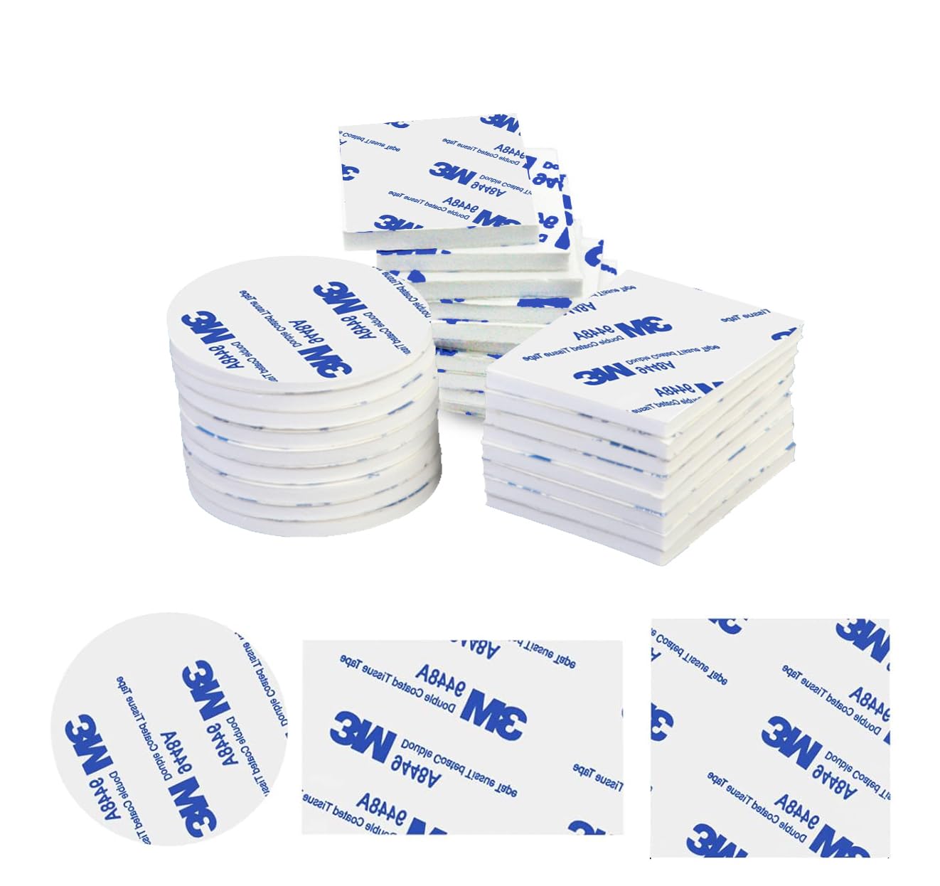 60pcs Double Sided Sticky Pads, 3M Double Sided Foam Tape Self Adhesive, 3 Shape Mounting Pads for Walls, Floor, Door, Plastics, Glasses and Metals (White)
