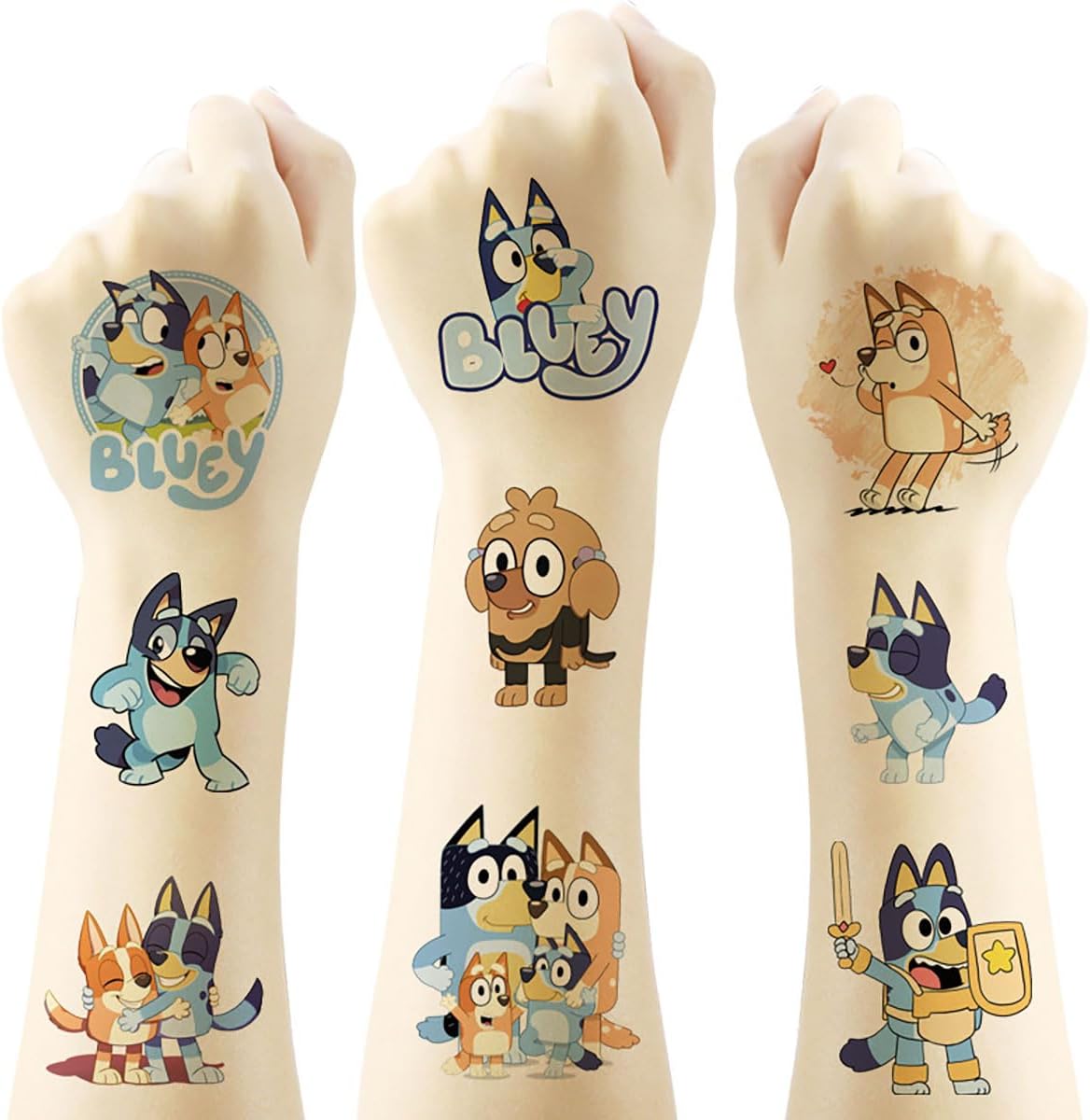 Bluey Temporary Tattoos for Kids, 20 Sheets Big Children's Temporary Tattoos Body Art Tattoo Stickers,Goody Bag Stuffers Party Bag Fillers (2x2)