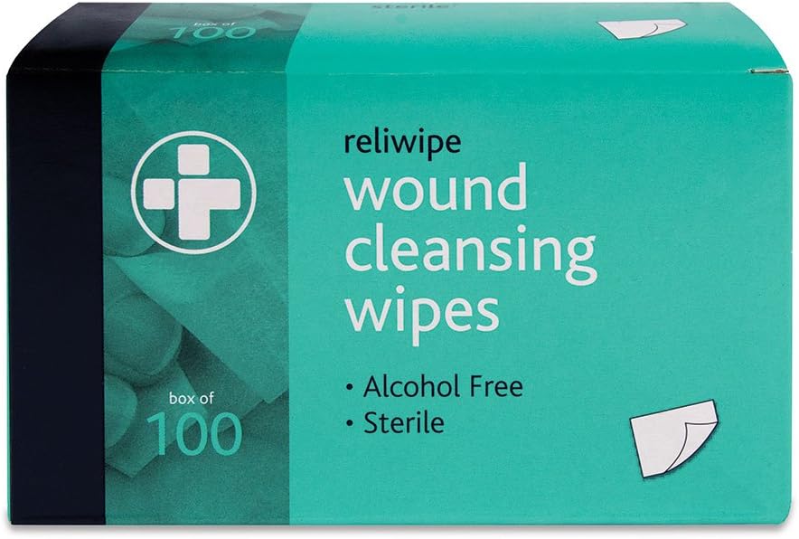 RELIANCE MEDICAL Reliwipe Moist Saline Wound Cleansing Wipes. Sterile & Alcohol-Free Wound Cleaning Towels. Extra Strong & Soft Fabric - 100 Individually Wrapped Cleansing Wipes