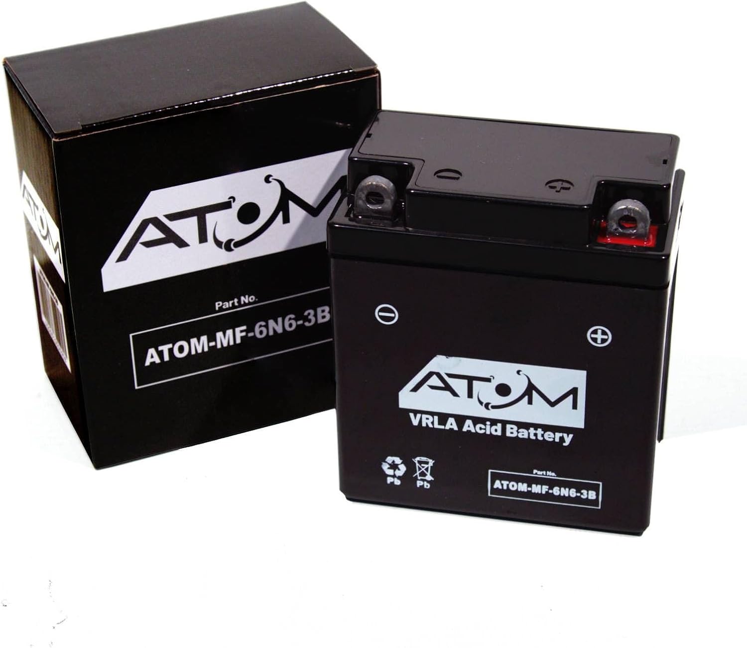 6N6-3B - Atom AGM Motorcycle Battery Factory Sealed 6V 6Ah 50CCA