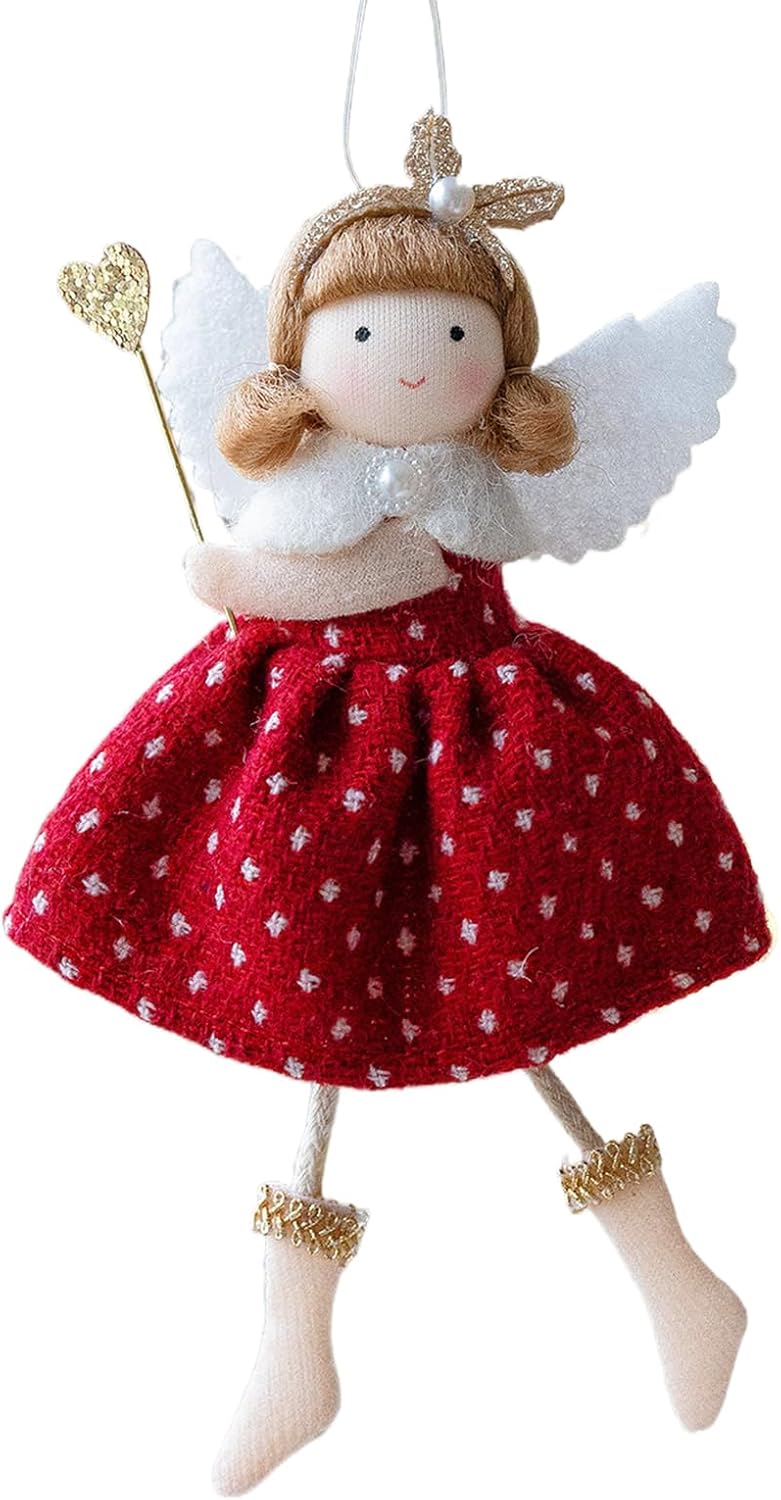 Angel Girl Ornament, Plush Hanging Angel,3.94x6.69 inches, Christmas Tree Doll Decoration with Lanyard, Seasonal Cute Keepsake for Farmhouse Window Door Sill Restaurant Home Holiday Decor