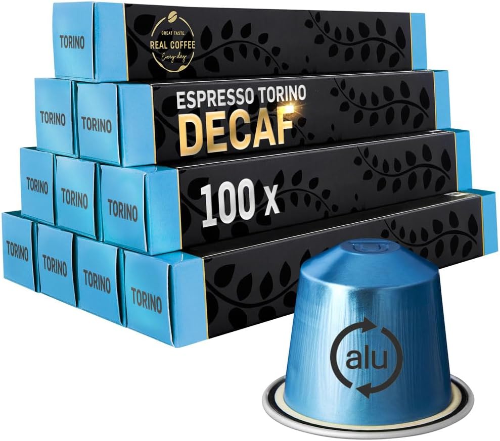 DECAF From REAL COFFEE | Espresso Torino | 100 Nespresso Compatible Aluminium Capsules | Medium Roast |