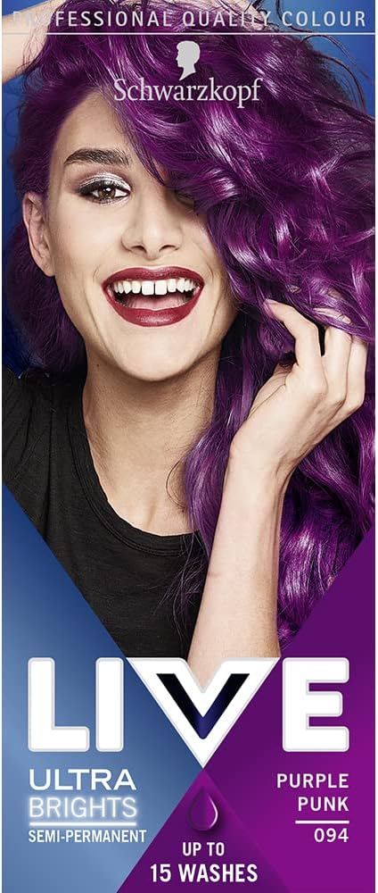 Schwarzkopf LIVE Ultra Brights Purple Punk Semi-Permanent Hair Dye 094, Purple Hair Dye for Bright or Pastel Hair Colour, Vibrant Colour Lasts up to 15 Washes