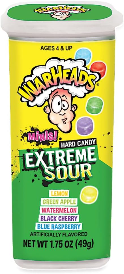 Warheads Mini Size Extreme Sour Hard Candy, 49 grams