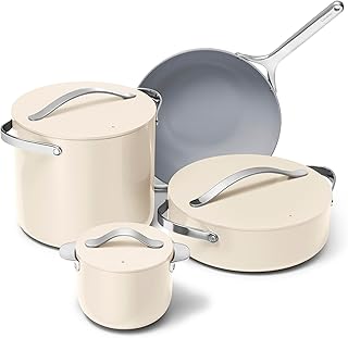 Caraway Cookware+ Collection - Specialty Cookware Set - Petite Cooker, Stir Fry Pan, Rondeau, & Stock Pot - 3 Lids & Storage Organizer Included - Black