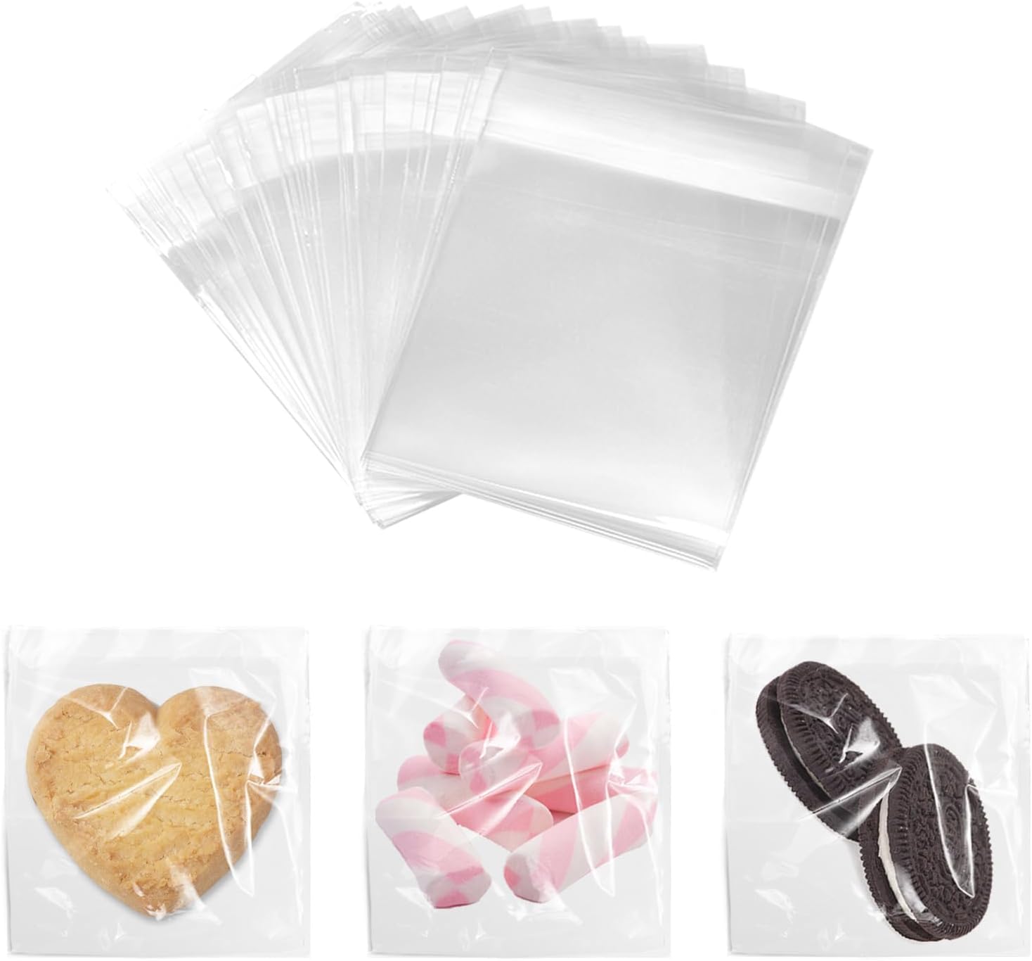 100pcs Cookie Bags, Clear Cellophane Bags Small Cellophane Bags Self-Adhesive Biscuit Bags Transparent Sweet Bags For Bakery, Cookie, Candies, Biscuit, Jewelry, Soaps, Cards And Dessert(7*7cm)