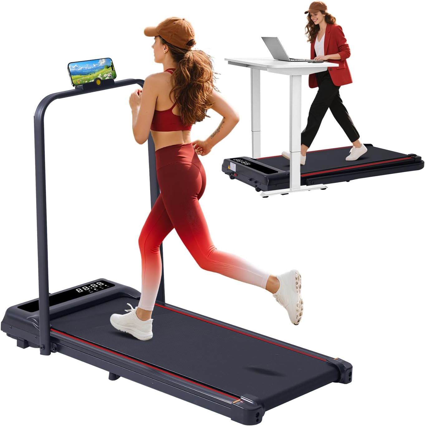 Compact Walking Pad with Handle Bar, Poratble Small Walking Pads Treadmills for Home Small with Handles, 3.0HP Electric Under The Desk Treadmills f with 0.6-6.2MPH and 320LBS