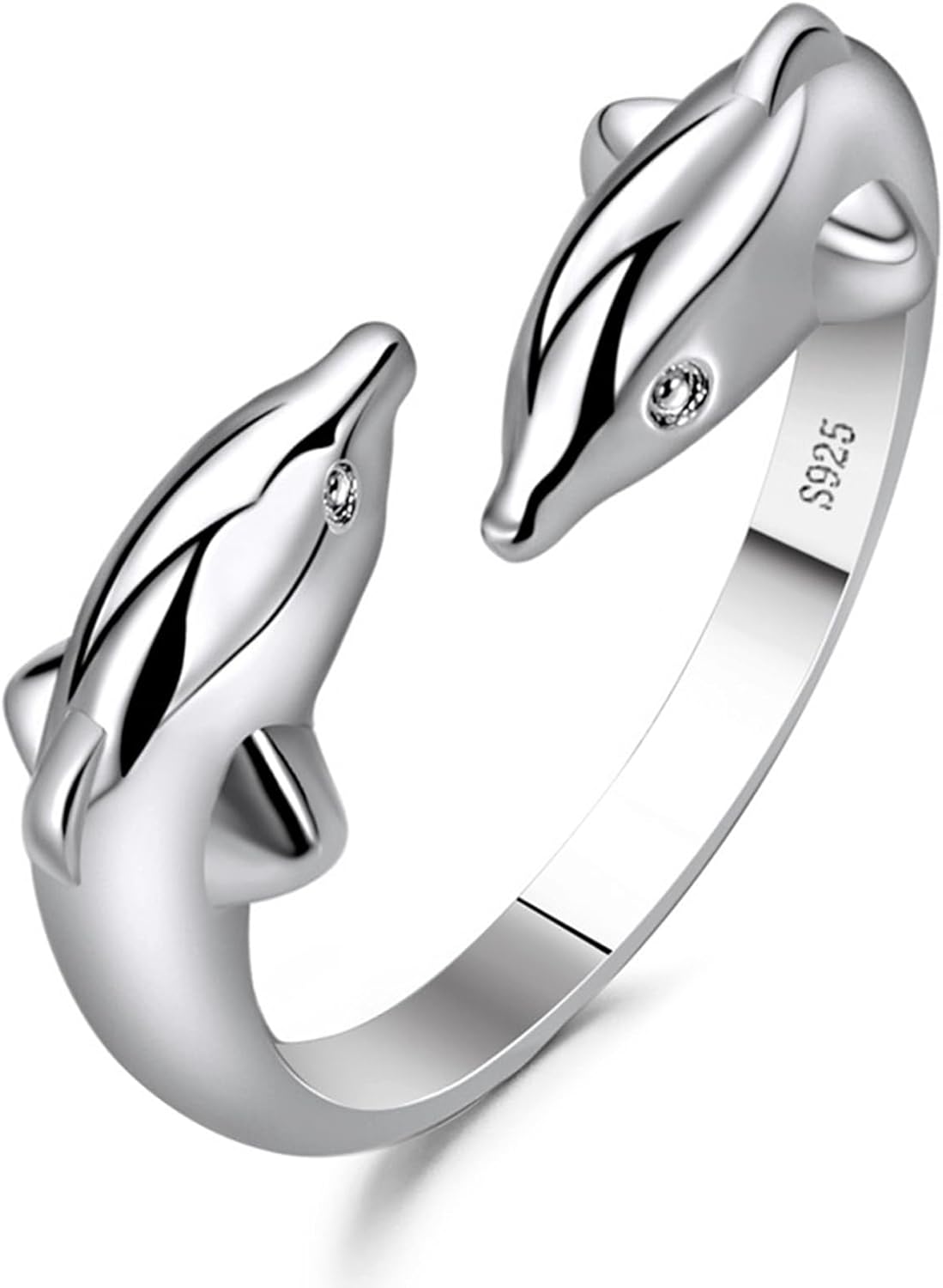 BG&WLing Double Dolphin Ring for Women 925 Silver Adjustable Ring Open Thumb Ring Dolphin Jewelry Gifts for Animal Lover