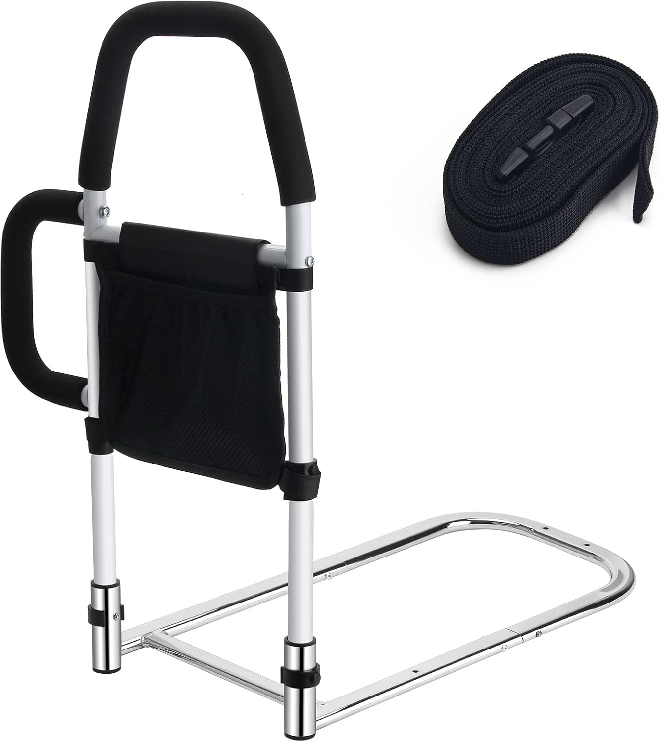 Bed Rails for Elderly Adults, Bed Assist Rails for Seniors with 2 Grab Bars & Storage Pocket & Fall Prevention Guard, Fits King, Queen, Full, Twin Bed, Support Up to 300lbs