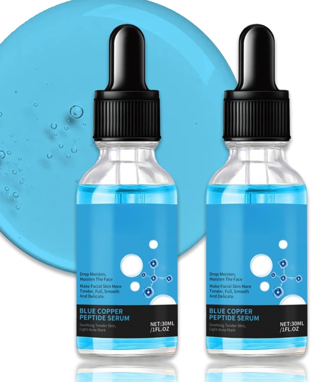 2Pcs Blue Copper Peptide Serum for Face – Anti-Aging Face Serum with Hyaluronic Acid Repair Damaged Skin, Reduces Fine Lines & Wrinkles, Boost Elasticity – Plump and Radiant Skin