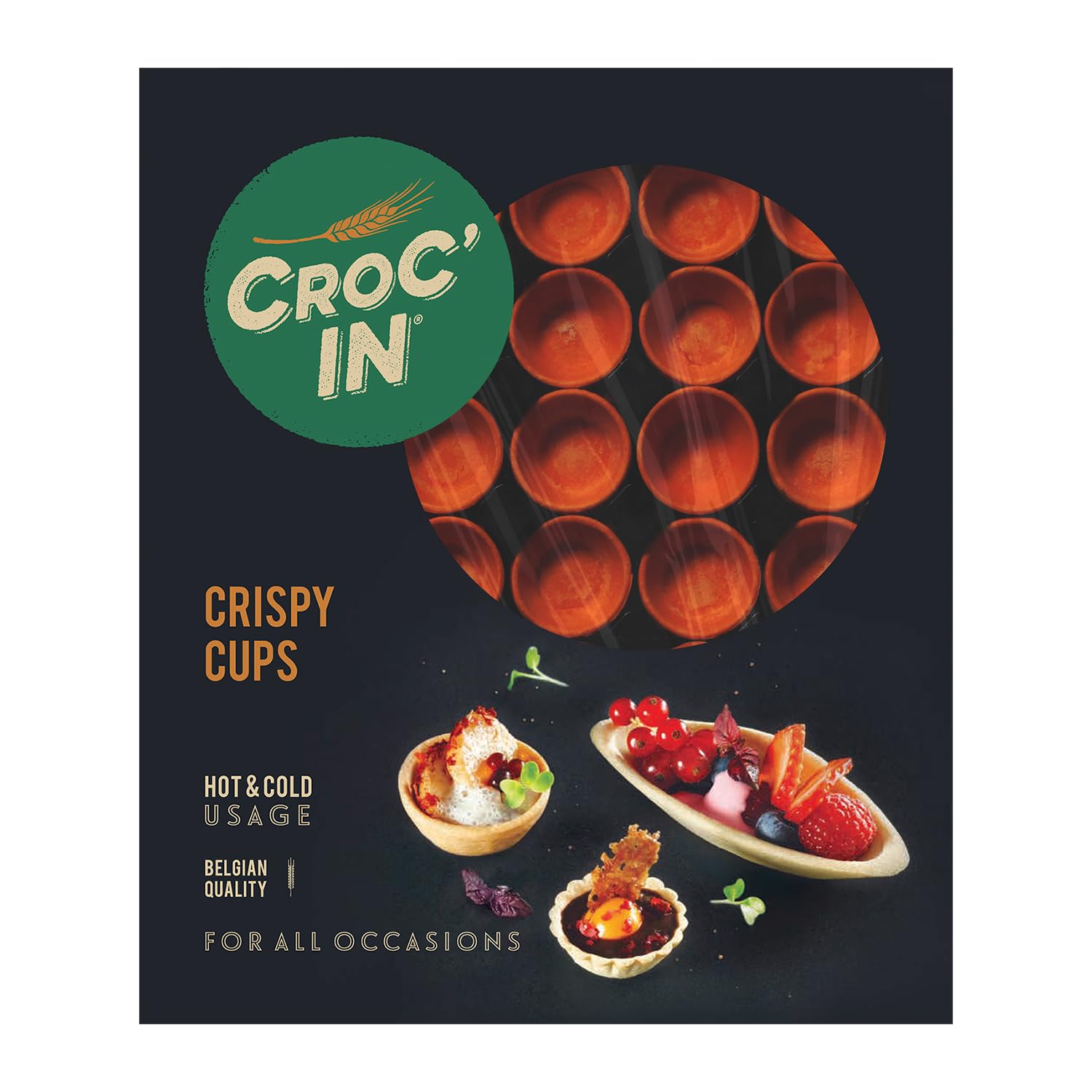 CROC'IN - Orange Mini Tart Shells - Edible Appetizer Or Dessert Cups - Pastry Pans - Artisanal & Vegan Confection - 60 Pieces