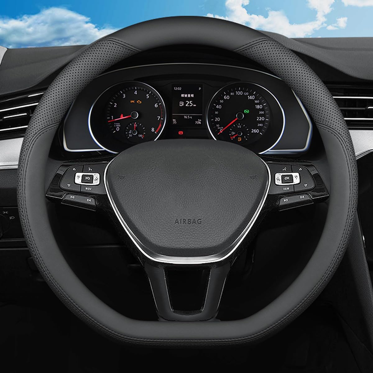 D-Shaped Steering Wheel Cover for Volkswagen VW Atlas Tiguan Jetta ID.4 Passat Taos Golf Beetle Polo GTI Touareg CC SEL SE R-line S Cross Sport Car Accessories, 14.5-15 inch Black