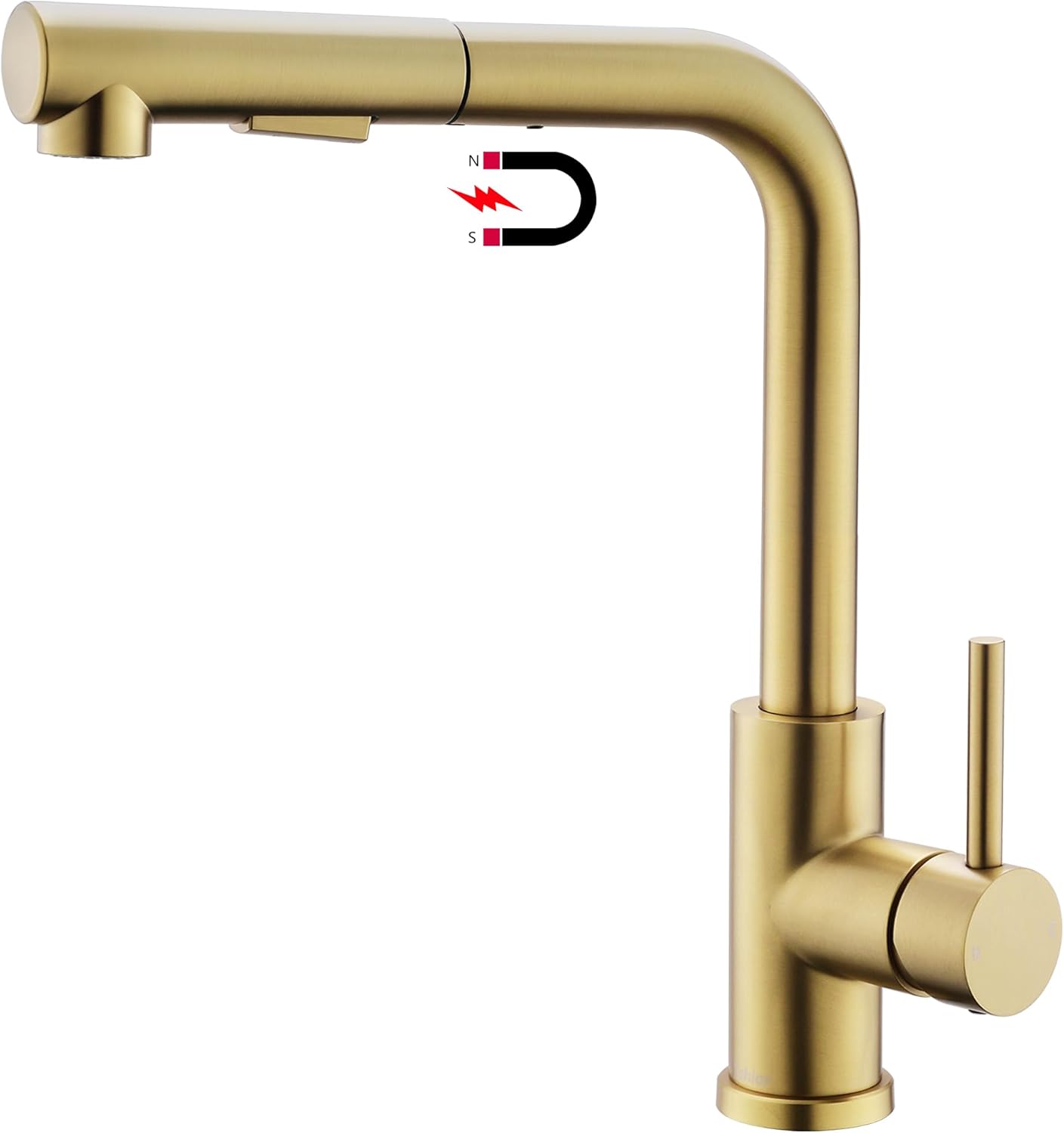 Tohlar Gold Kitchen Tap, Taps with Pull Out Sprayer, Brushed Stainless Steel Mixer 1 Hole 360° Swivel Spout Magnet Bar Sink Faucet 2 Water Modes, Single Lever Tap in Gold, (S048)