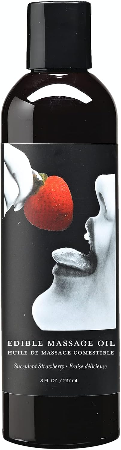 Earthly Body Edible Massage Oil, Strawberry - 8 fl. oz. - Hemp Seed, Almond, Grapeseed, Apricot & Vitamin E Oil - Vegan & Cruelty Free