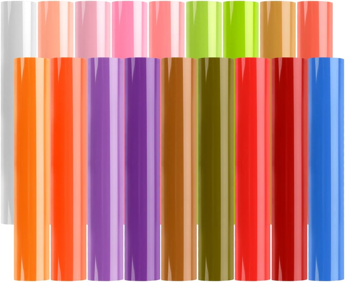 CENBEN 18 Pack Heat Transfer Vinyl Rolls, 12 x 10 in Iron on Vinyl PU Heat Transfer Film for DIY T-Shirts Clothing Bags Logo Hat, 18 Colors