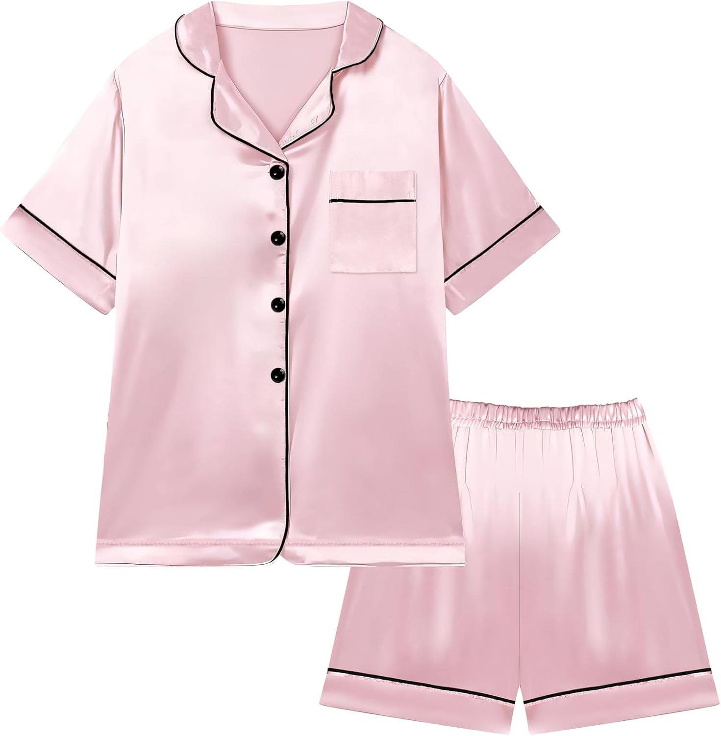 Little Boys Girls Short Satin Pajamas Set Classic Silk Pjs Toddler Kids 2 Piece Sleepwear Button-Down Short Sleeve