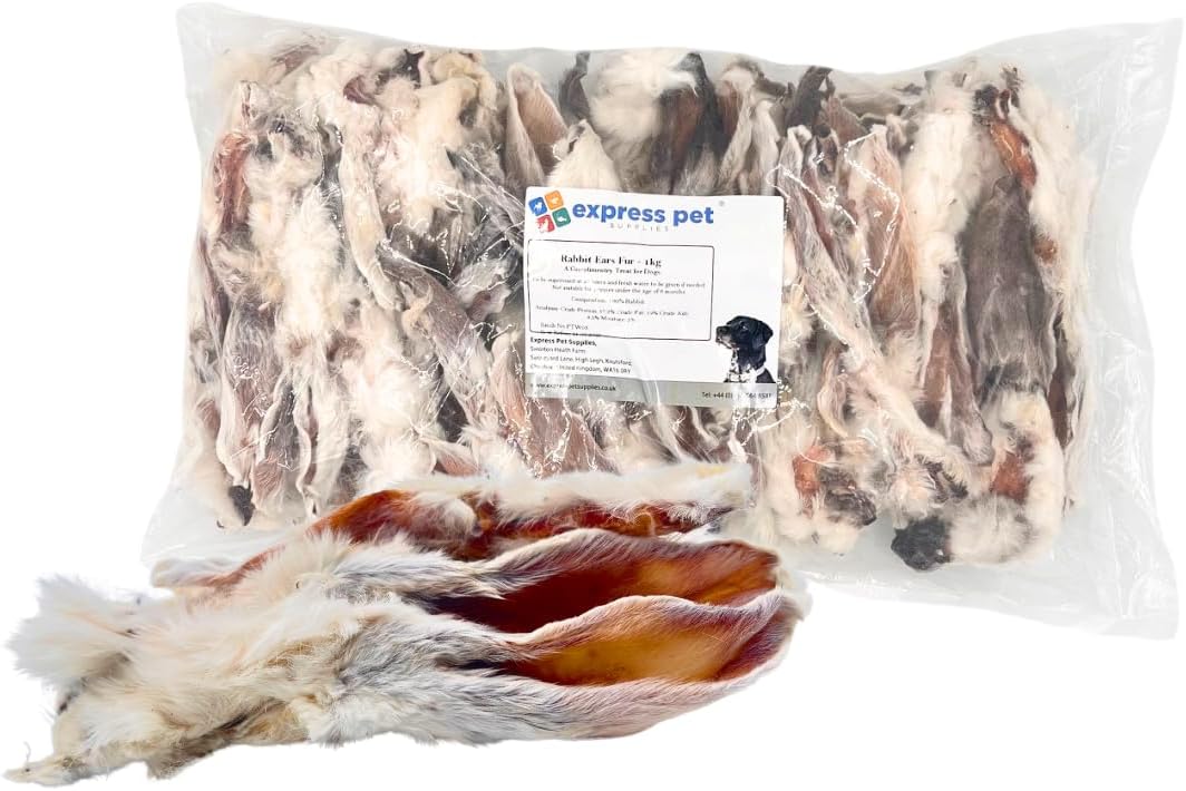 Express Pet Supplies 500g Rabbit Ears Furry Natural with Hair Hypoallergenic Dog Treat Chew