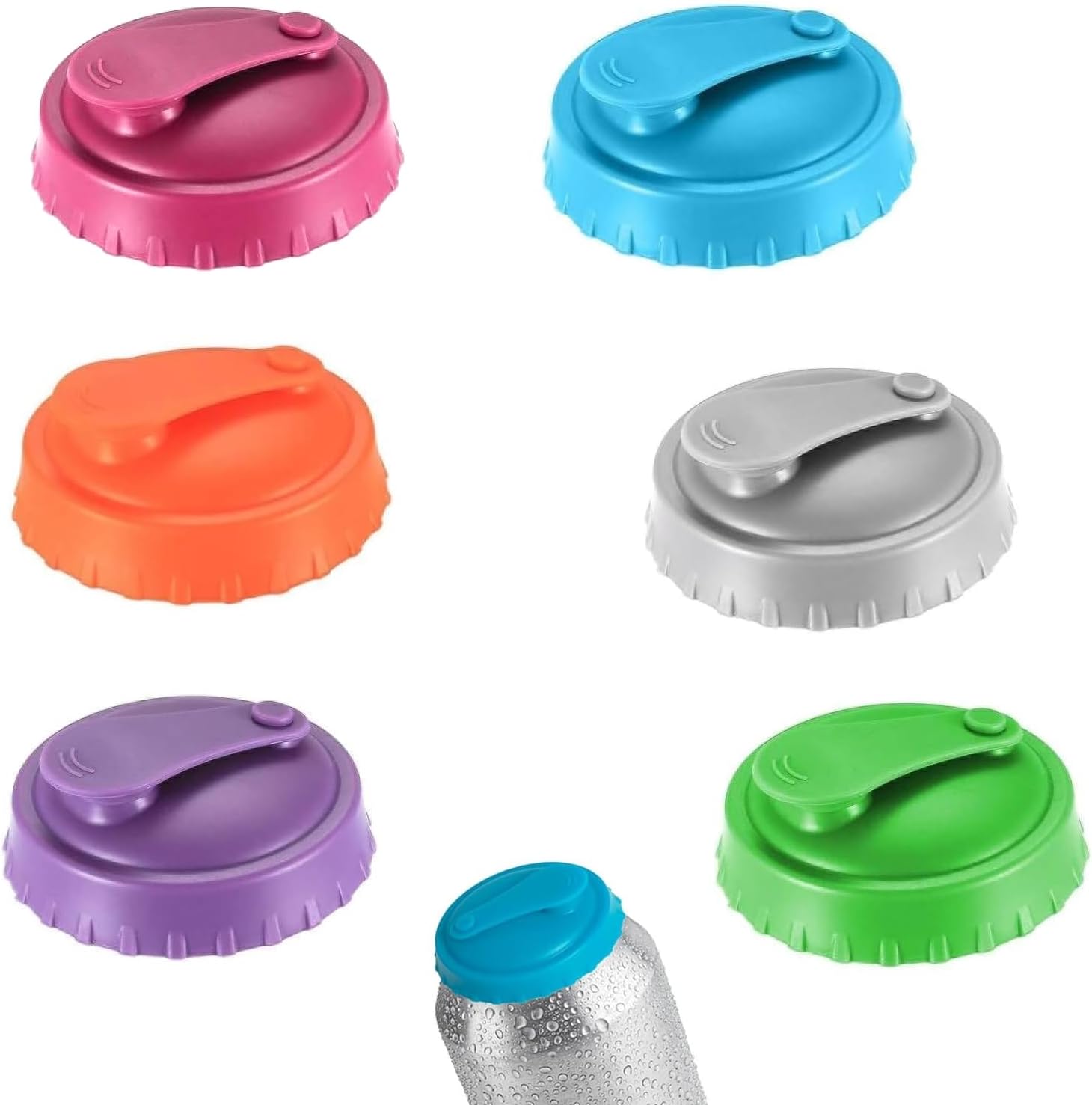 6-Pack Silicone Drink Can Covers - Leak-Proof Reusable Lids for Soda, Beer, Energy Drinks, Juice, and Sparkling Water - Fits Standard Cans