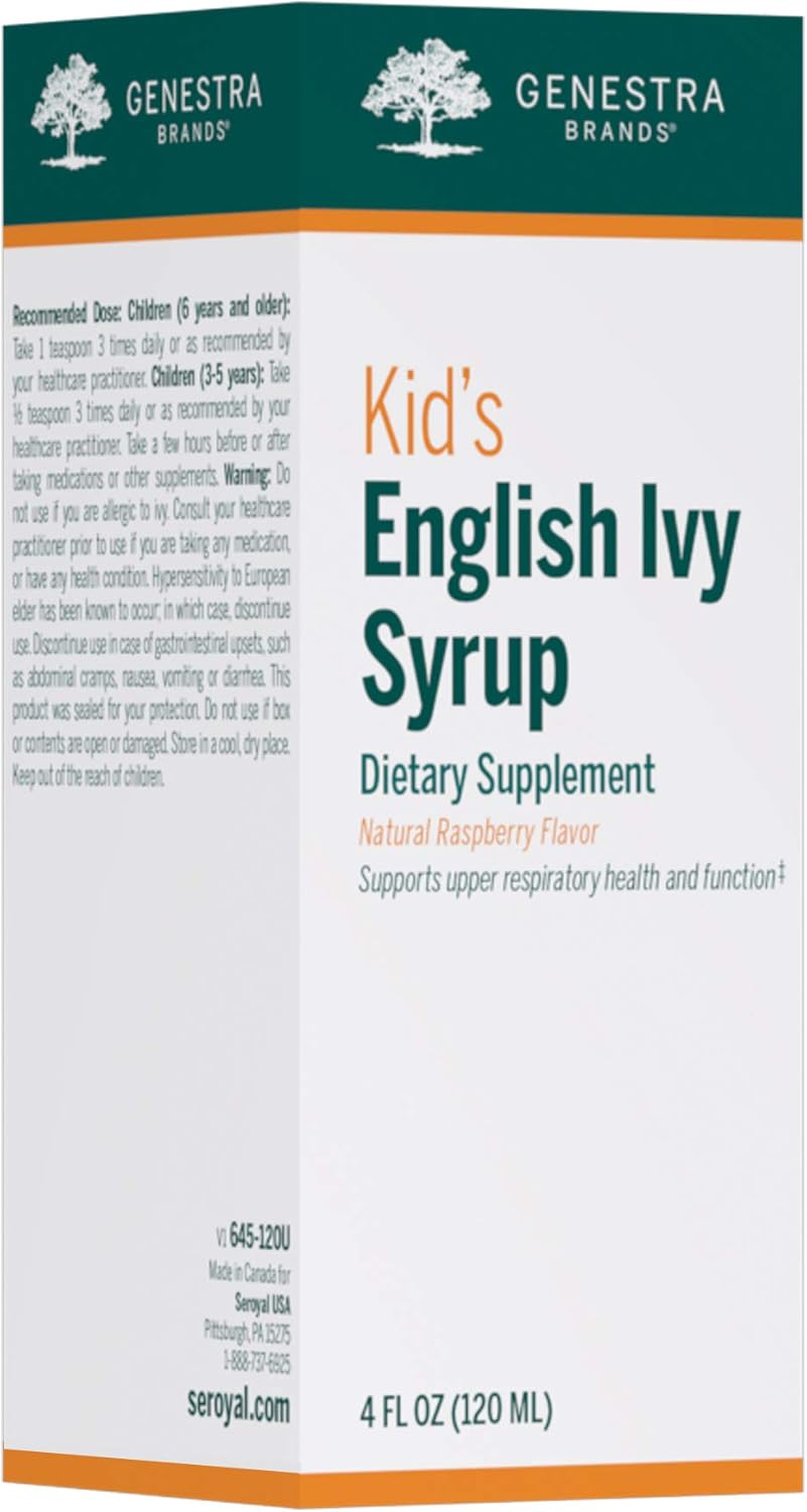 Genestra Brands Kids English Ivy Syrup | Herbal Combination for Upper Respiratory Health in Kids | 4 fl. oz. | Natural Raspberry Flavor