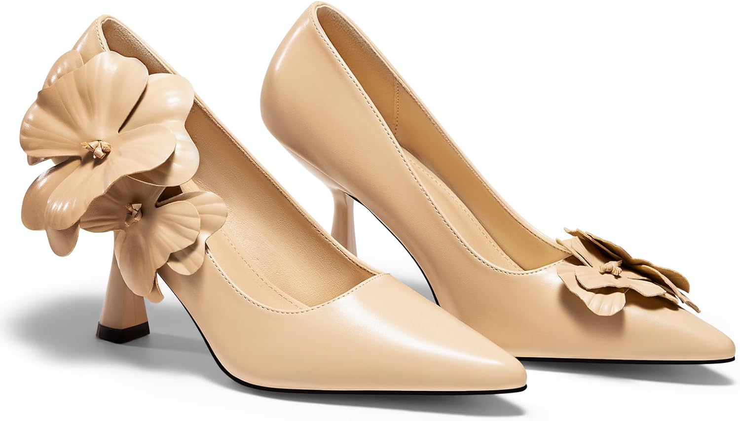 Coutgo Womens Stiletto High Heels Flower Dress Shoes Closed Pointed Toe Slip on Wedding Party Formal Pumps