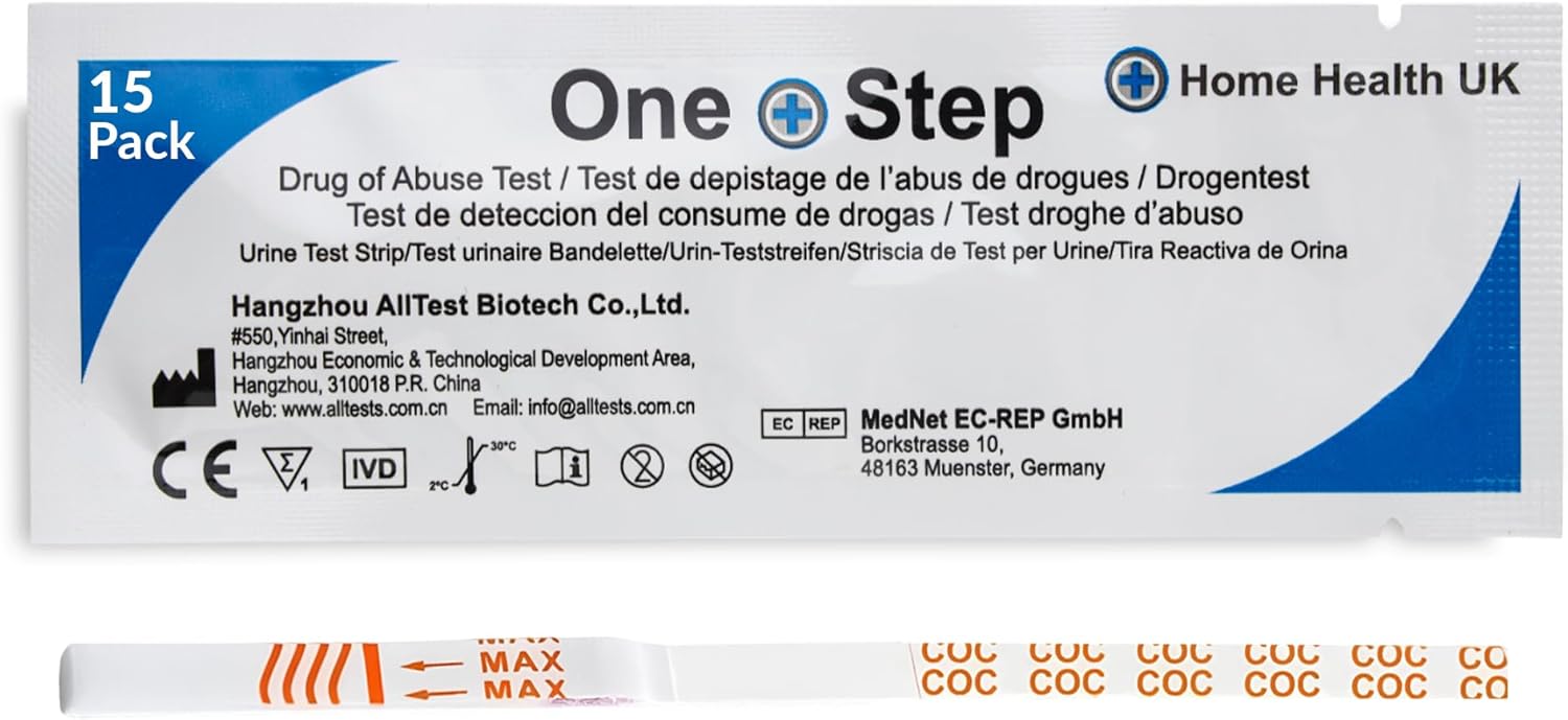 15 x Drug Testing Kits Cocaine Single Urine Test Strips - One Step