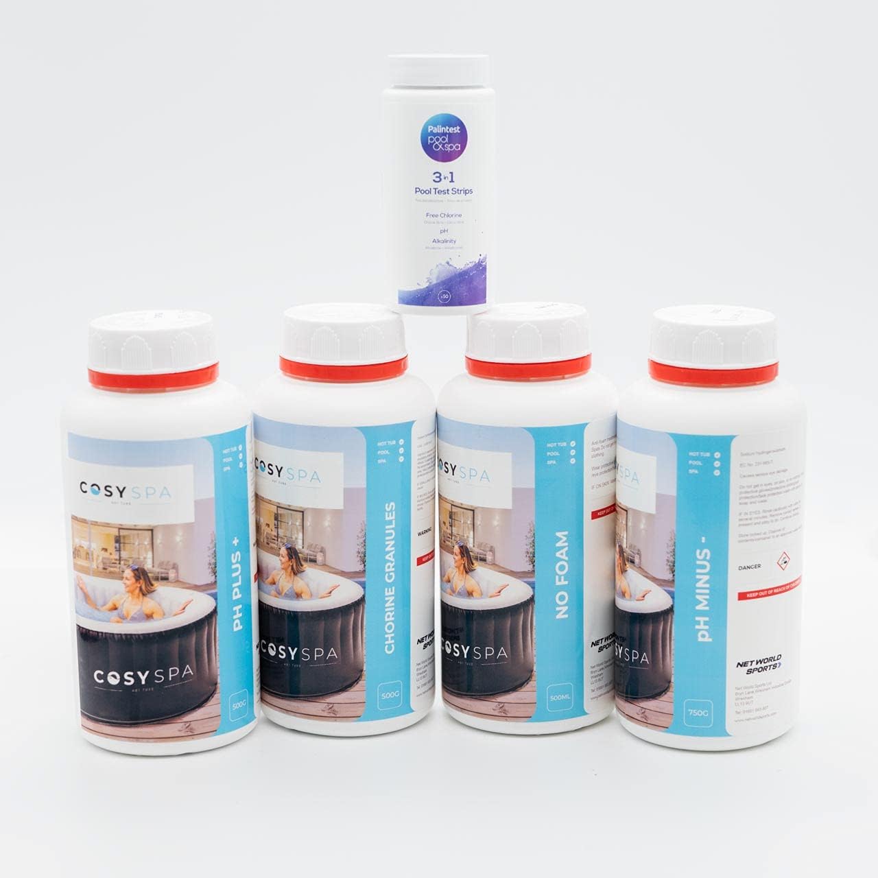CosySpa Hot Tub Chemicals - Hot Tub Chemical Starter Kit & Cleaning Kit | Hot Tub Test Strips, Bromine Granules, Chemical Floater, Surface Cleaner & More (Chemical Starter Kit)