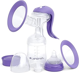 Lansinoh Manual Breast Pump, Hand Pump with Comfortable Flange for Breastfeeding Essentials, Includes Baby Bottle for Feeding, 5oz
