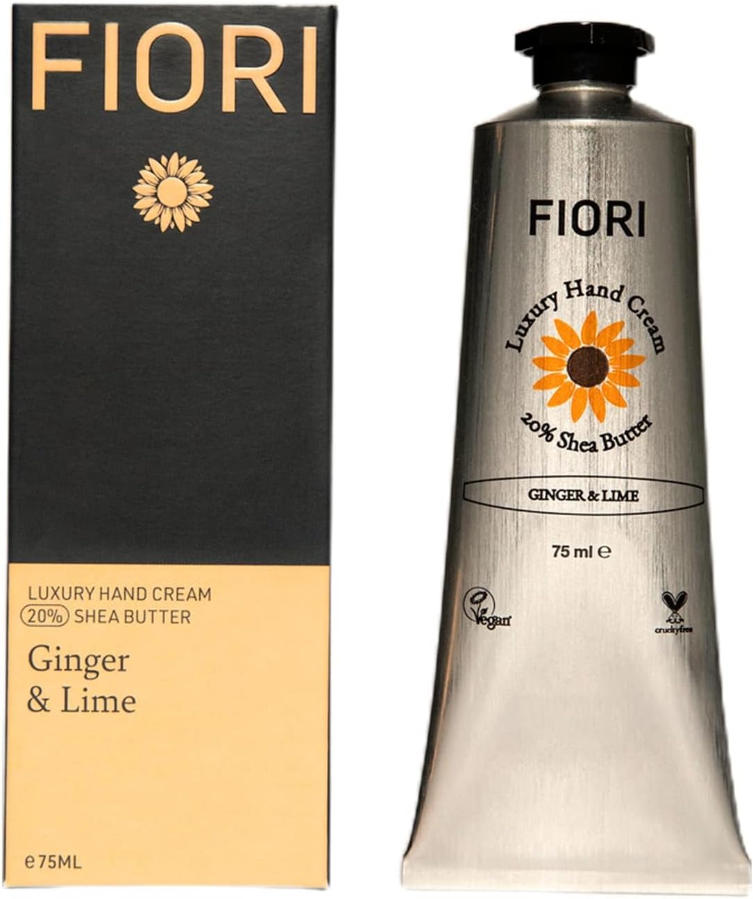 Fiori Ginger & Lime Hand Cream (75ml) - Moisturizing Dry Hand Cream with Organic Shea Butter & Aloe Vera - Vegan Hand Moisturizer - Nourishing Hand Lotion - Luxurious Hand Care