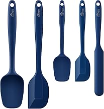 HOTEC Food Grade Silicone Rubber Spatula Set Kitchen Utensils for Baking, Cooking, and Mixing High Heat Resistant Non Stick Dishwasher Safe BPA-Free Classic Blue Set of 5