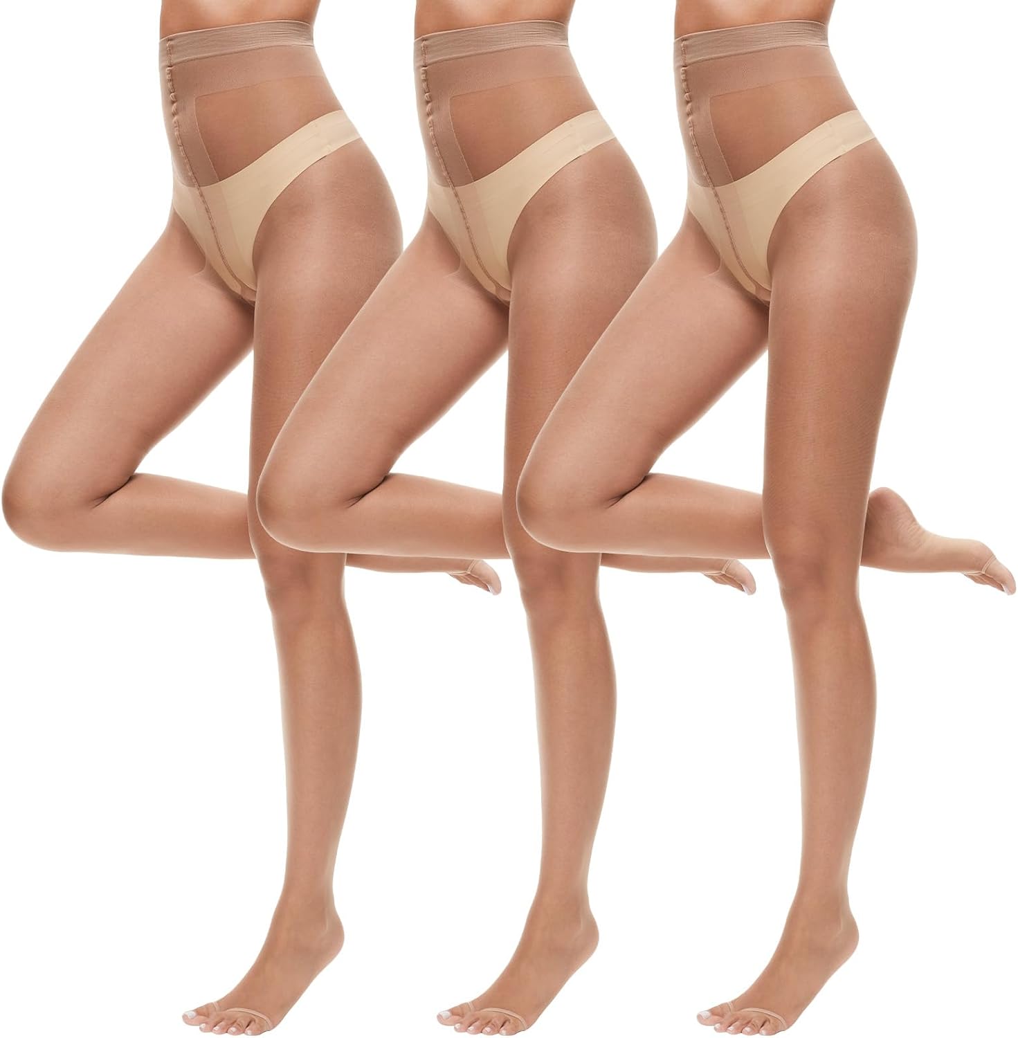 3 Pairs Toeless Pantyhose Tights for Women 10D Control Top Open Toe Pantyhose Sheer Tights