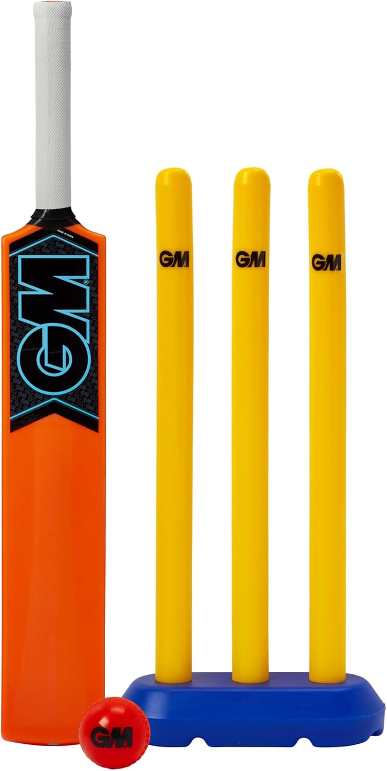 Gunn & Moore GM Kids Cricket Set | Rubber Grip Bat, Soft Ball & Wicket Stumps | Moulded Plastic All-Weather | for Children Ages 4-8 or 8-11