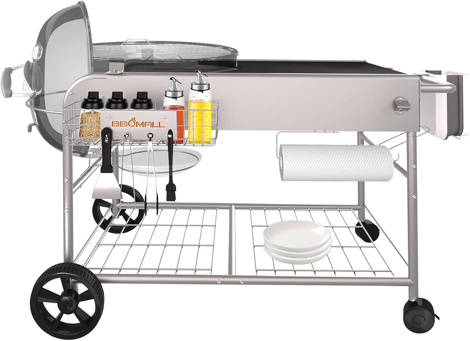 Grill Table for Weber 22" &18" Original Kettle, for Weber Grill Table, Stand Cart for JumboJoe Master-Touch Charcoal Outdoor Prep Performer Charcoal Accessories for Outside
