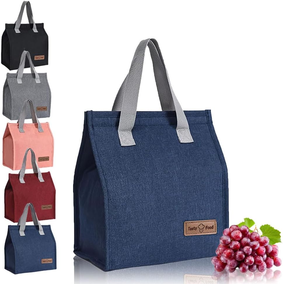 Lunch Bag Portable Tote Bag Leak-Proof Lunch Box Bag Thermal Cooler Bag Waterproof Lunch Box Container Lunch Organizer for Work School Travel Picnic for Kids, Girls, Boys, Women Men(Dark Blue)