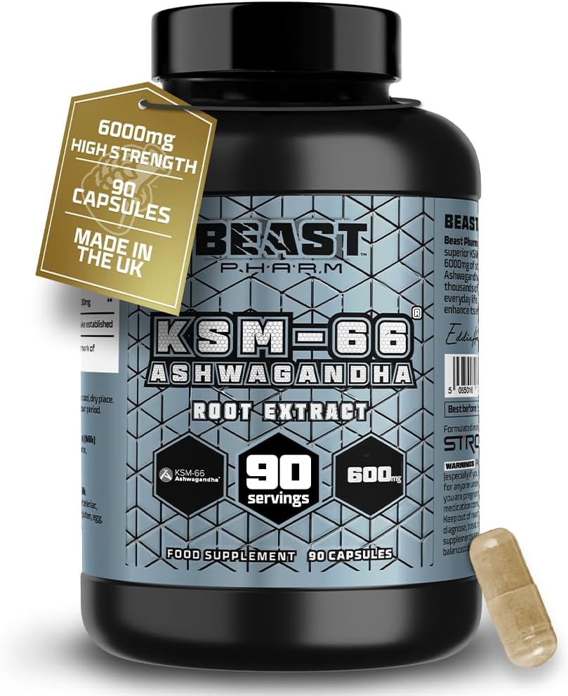Beast Pharm | Ashwagandha High Strength 6000mg (3 Months Supply) KSM-66 90 Capsules | Stress Relief Support