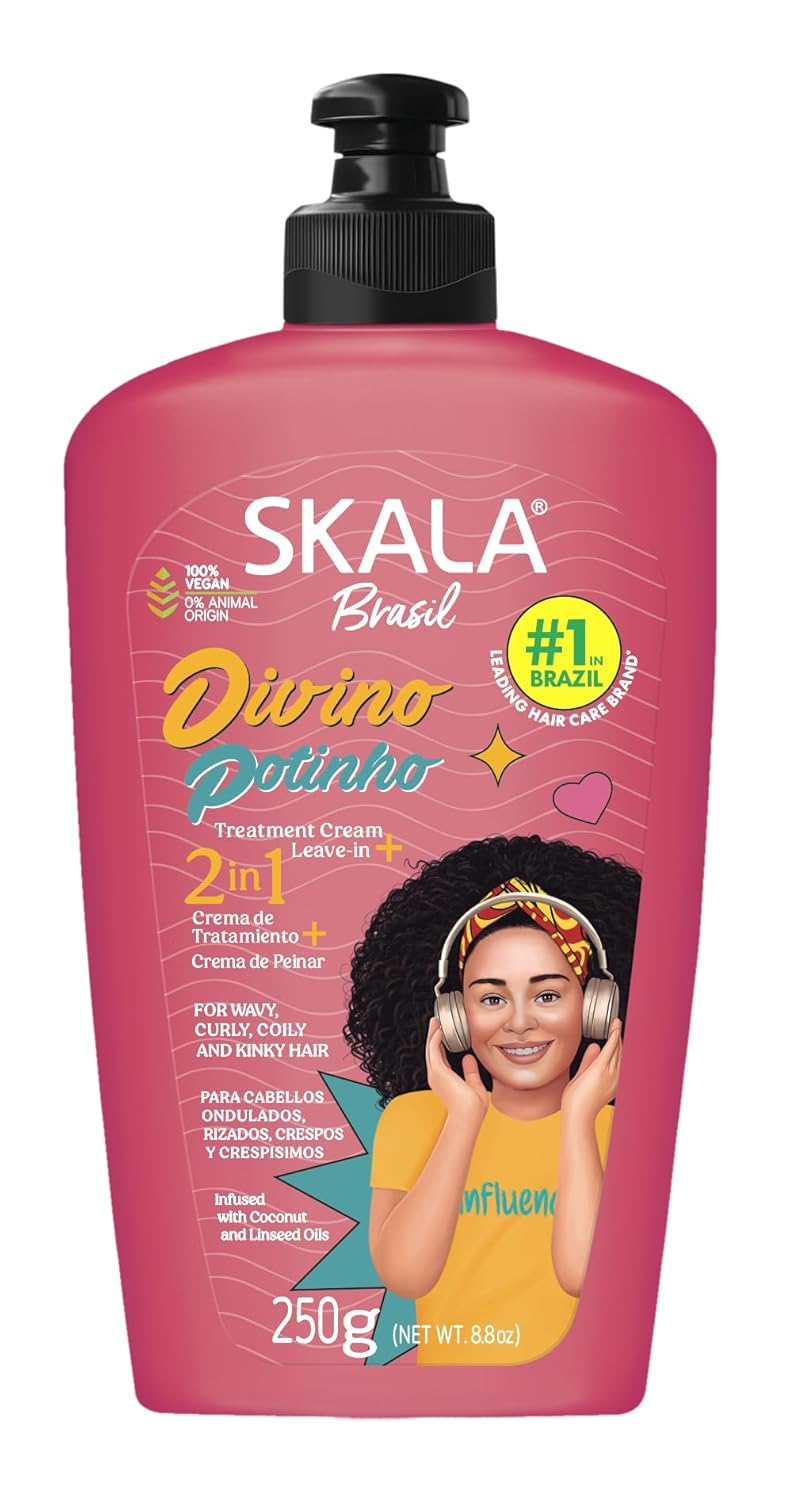 SKALA Divino Potinho 2 in 1 Leave In Conditioner for Wavy, Coily & Curly Hair, Vegan Leave In Hair Cream for Kids with Coconut Oil for Hydration Care & Curl Definition, No Parabens or Silicones, 250 g