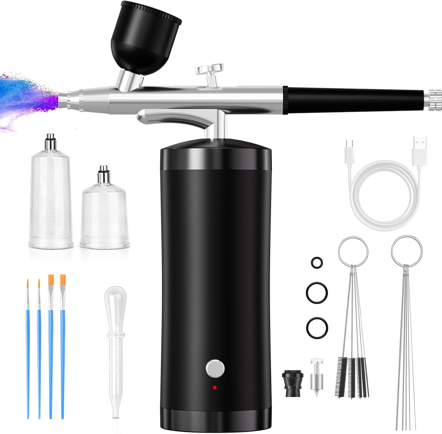 Airbrush Kit With Compressor 48PSI Rechargeable High Pressure Air Brush Set Cordless Airbrush Kit with 0.3mm Nozzle for Painting,Nail Art, Cake Decor,Makeup,Modeling (Black)