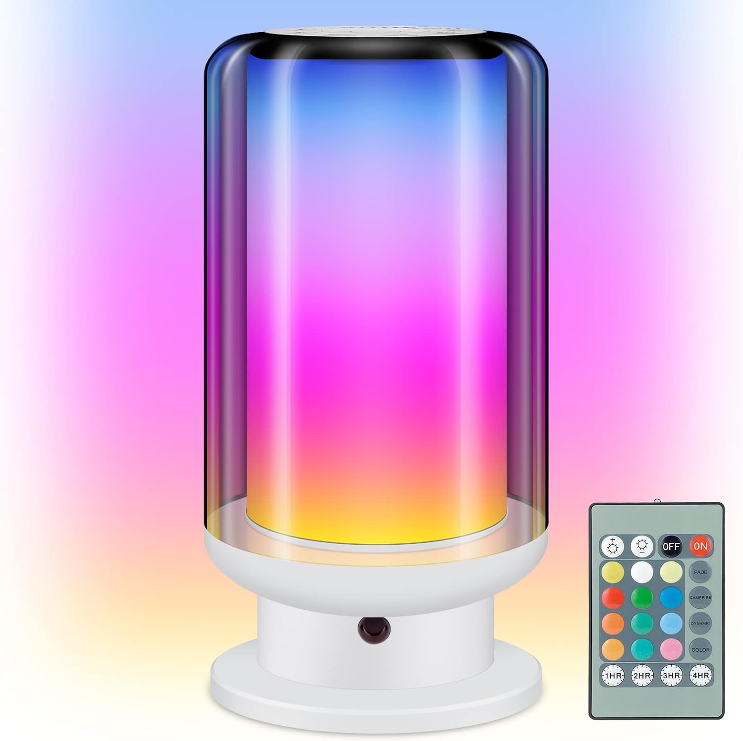 LED Color Changing Table Lamps, Dimmable Bedside Lamp with Remote, Plug in Desk Light Bedroom Lamp for Living Room-White