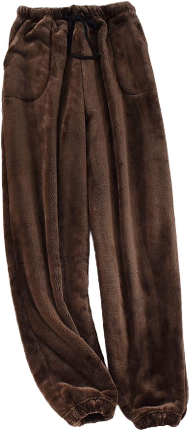 Jinda Men's Soft Pajamas Pant Fleece Fuzzy Pj Bottoms Flannel Straight Leg Winter Baggy Lounge