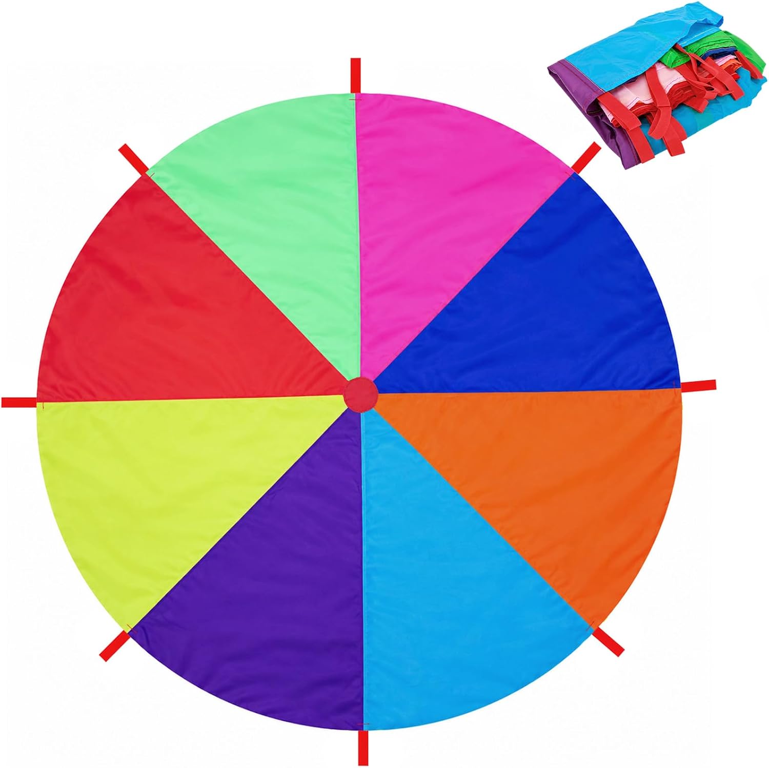 6.5 FT/13.1 FT Rainbow Parachute with 8 Handles/20 Handles, Gymnastics Play Circus Games for Kids, School Playground Outdoor Activities, Indoor Sports Equipment