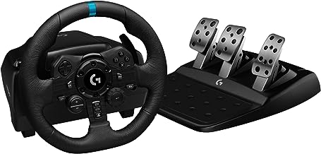 Logitech G923 Racing Wheel and Pedals, TRUEFORCE up to 1000 Hz Force Feedback, Responsive Driving Design, Dual Clutch Launch Control, Genuine Leather Wheel Cover, for PS5, PS4, PC, Mac - Black