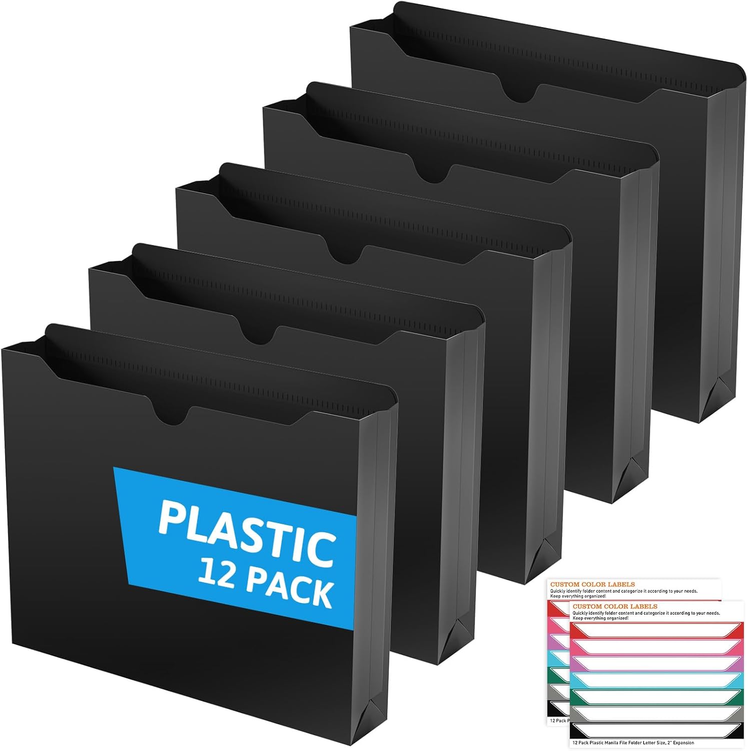 Plastic File Jackets Letter Size,12 Pack Reinforced Manilla File Pocket Folders, Heavy Duty File Folders with Straight Cut Tab,2 Inch Expanding File Folder for Documents,File Pockets