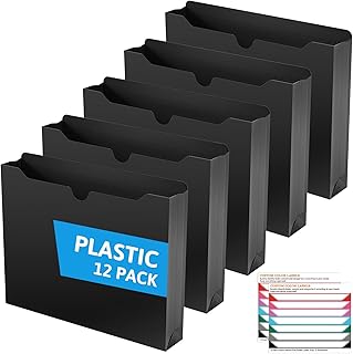 Plastic File Jackets Letter Size,12 Pack Reinforced Manilla File Pocket Folders, Heavy Duty File Folders with Straight Cut Tab,2 Inch Expanding File Folder for Documents,File Pockets