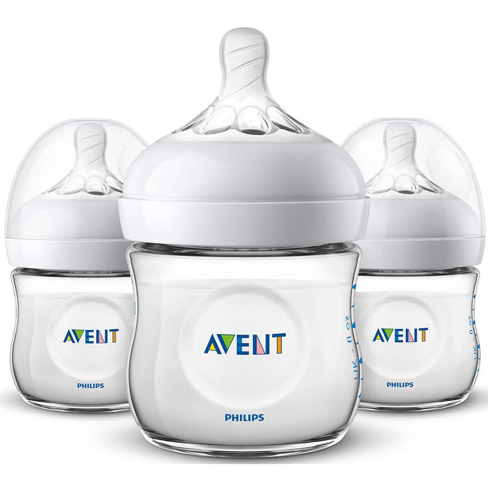 Philips AVENT Natural Baby Bottle, SCF010/37, Clear, 4 Ounce (Pack of 3)