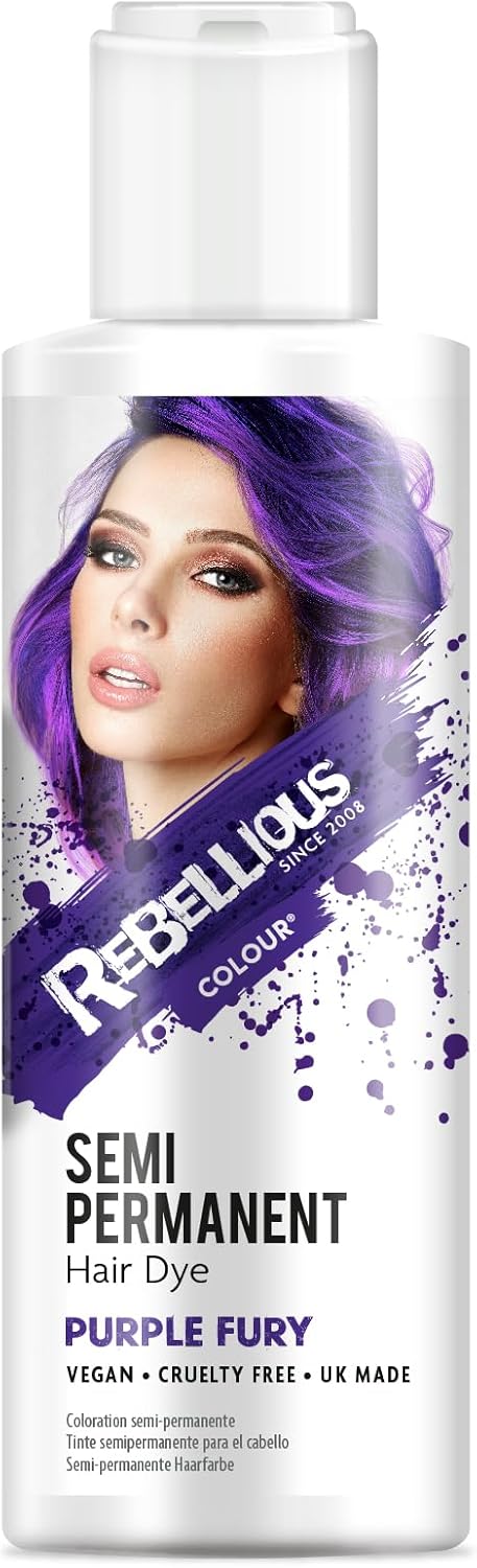 Rebellious Colours Vegan Semi Permanent Hair Dye Colour 100ml (Purple Fury)