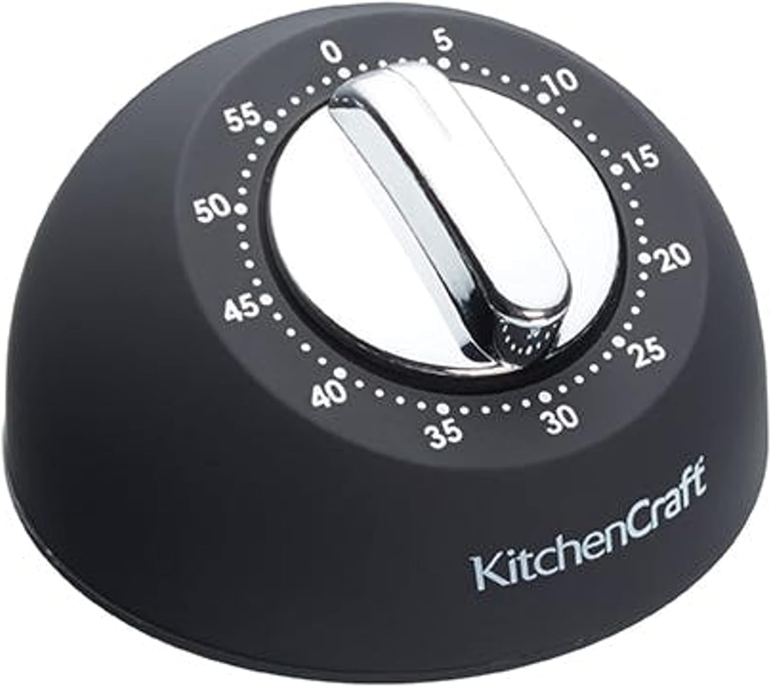 KitchenCraft Mechanical Kitchen Timer with Soft Touch and Chrome finish, Countdown Timer 1 Hour, Black and Chrome