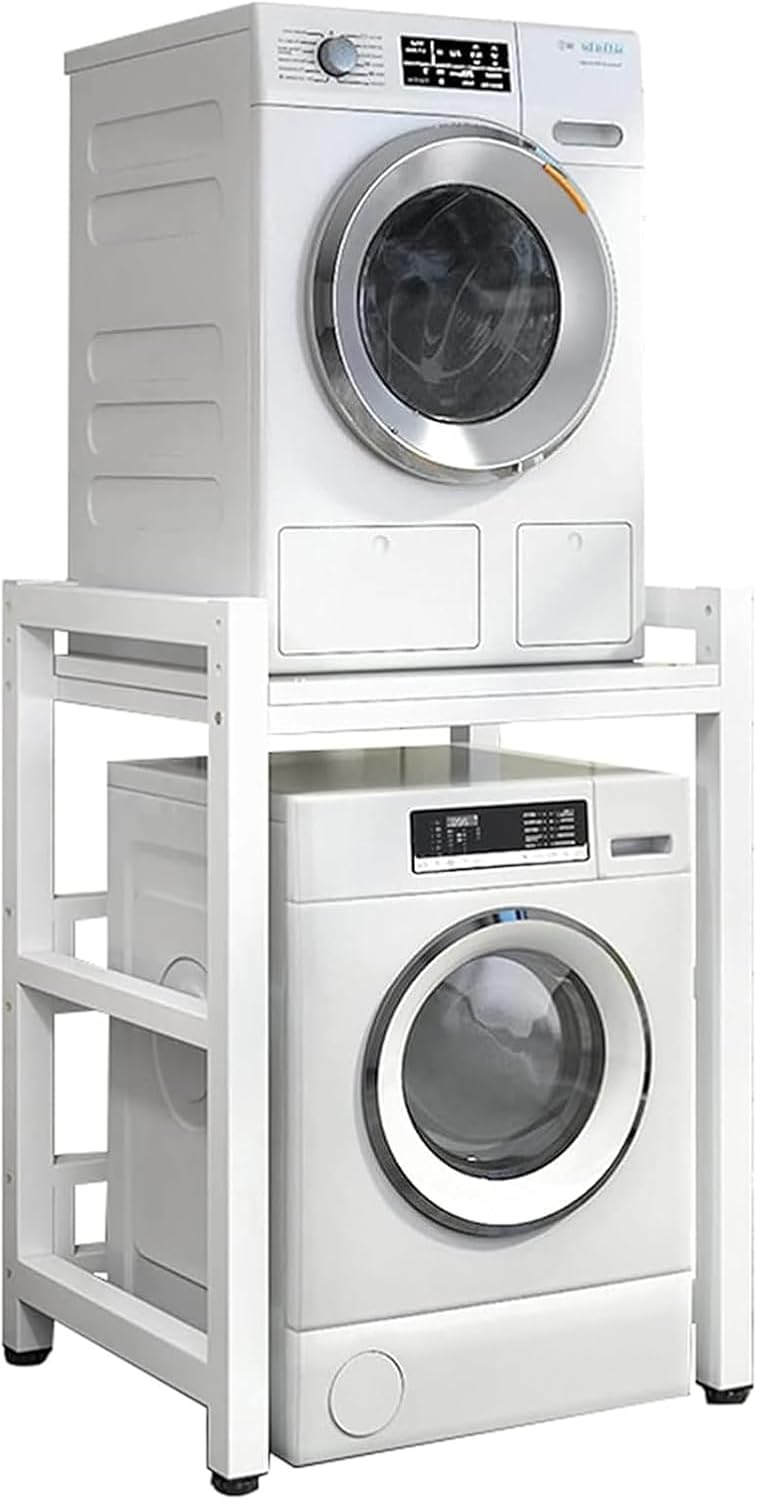 NWRYSM Washer Dryer Stand Stacking Kits Height Adjustable Tumble Dryer Stand Stacking Kits with 400KG Load Capacity Over Washer Storage Rack Unit for Front Loader Washing Machines (White, White Leg)